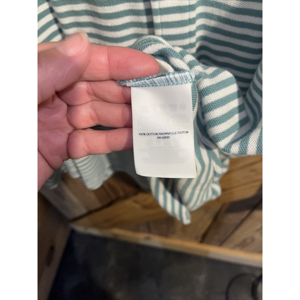 Preppy Lands End Shirt XL Green White Stripe Knit Button Up Long Sleeve Casual - Picture 9 of 15